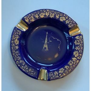 Collectible Vintage Limoges Porcelain Ash Tray Deep Blue 4.5" Round